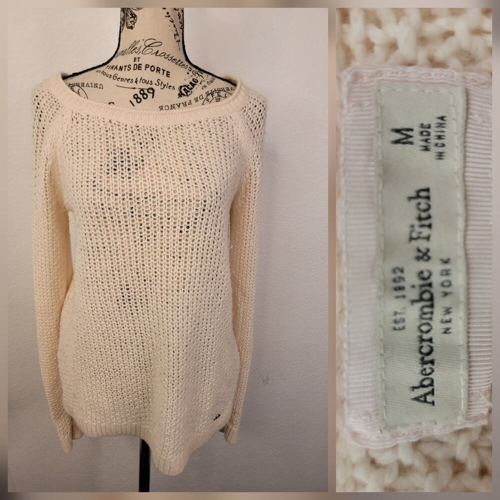 Abercrombie & Fitch Top Womens Sz M Fishnet Open Knit Boxy Long Sleeves